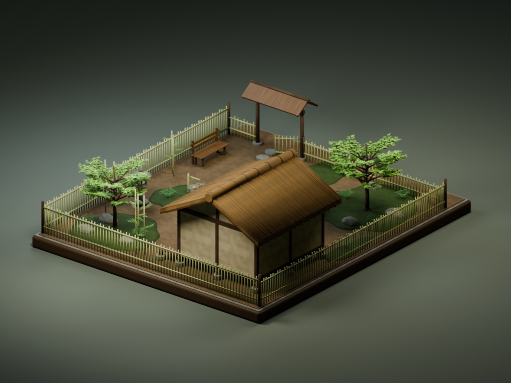 【箱庭コレクション #056 / Blender・FBX・GLB】茶室と露地|Tea Ceremony Garden