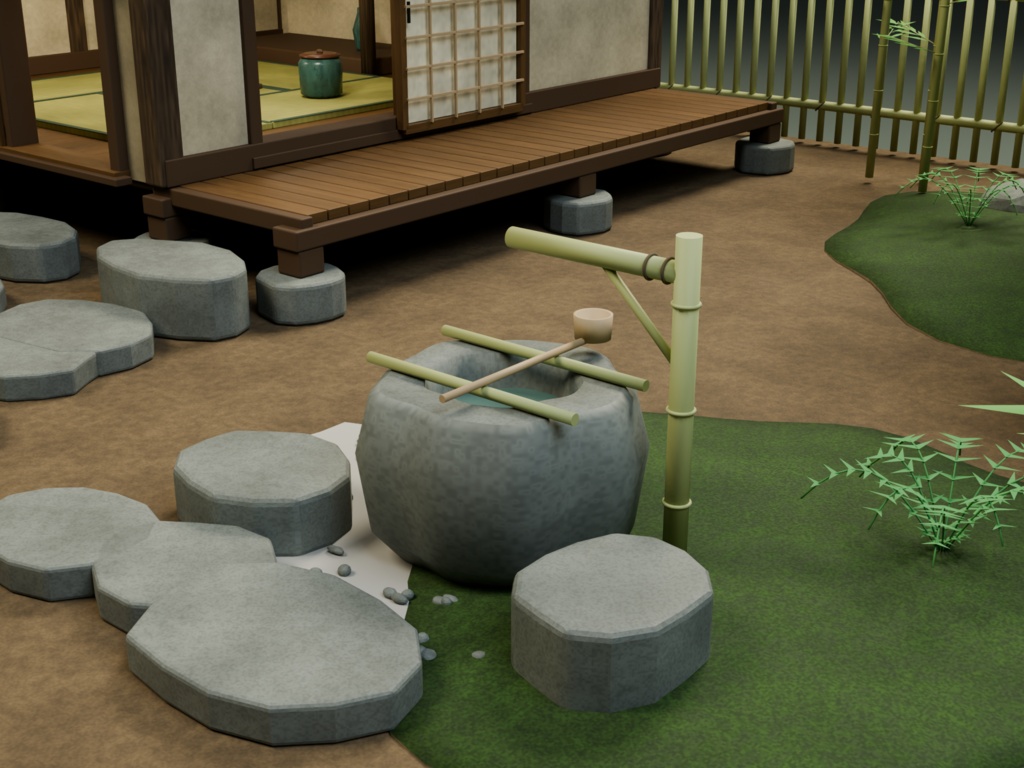 【箱庭コレクション #056 / Blender・FBX・GLB】茶室と露地|Tea Ceremony Garden