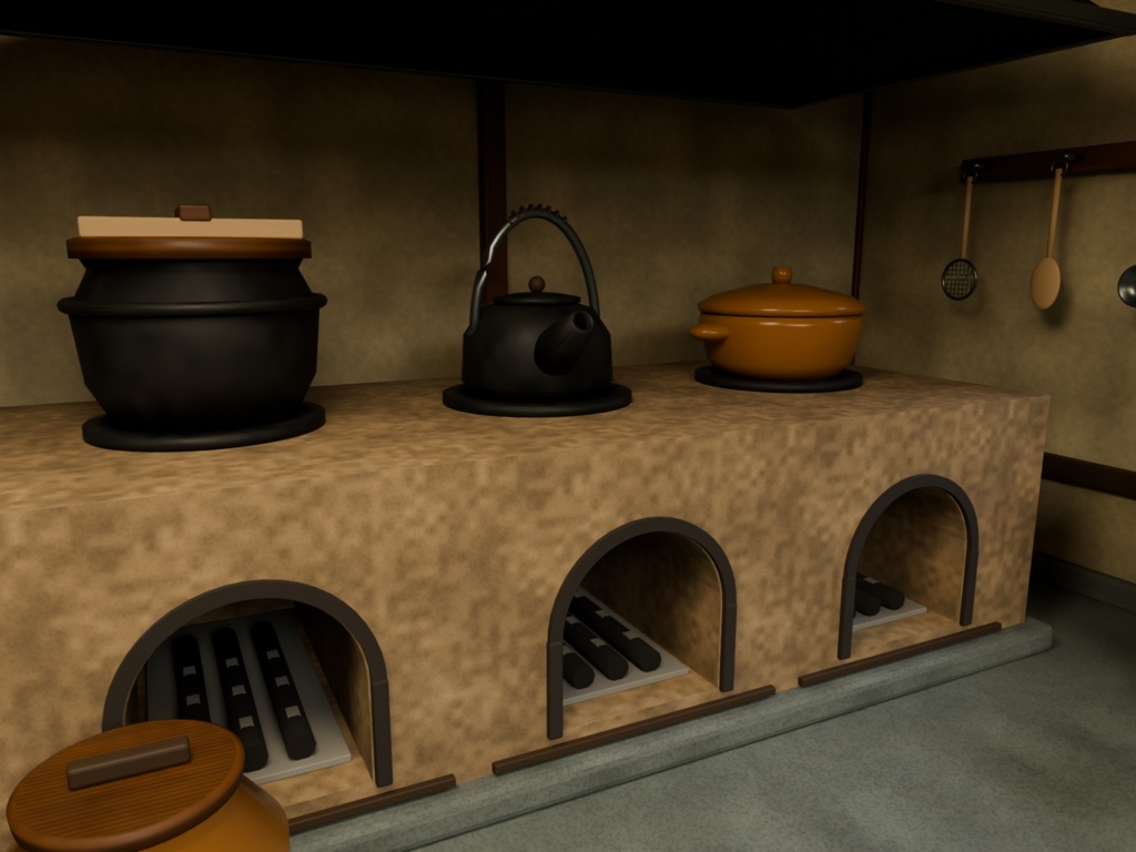 【箱庭コレクション #057 / Blender・FBX・GLB】古民家の台所|Old Kitchen