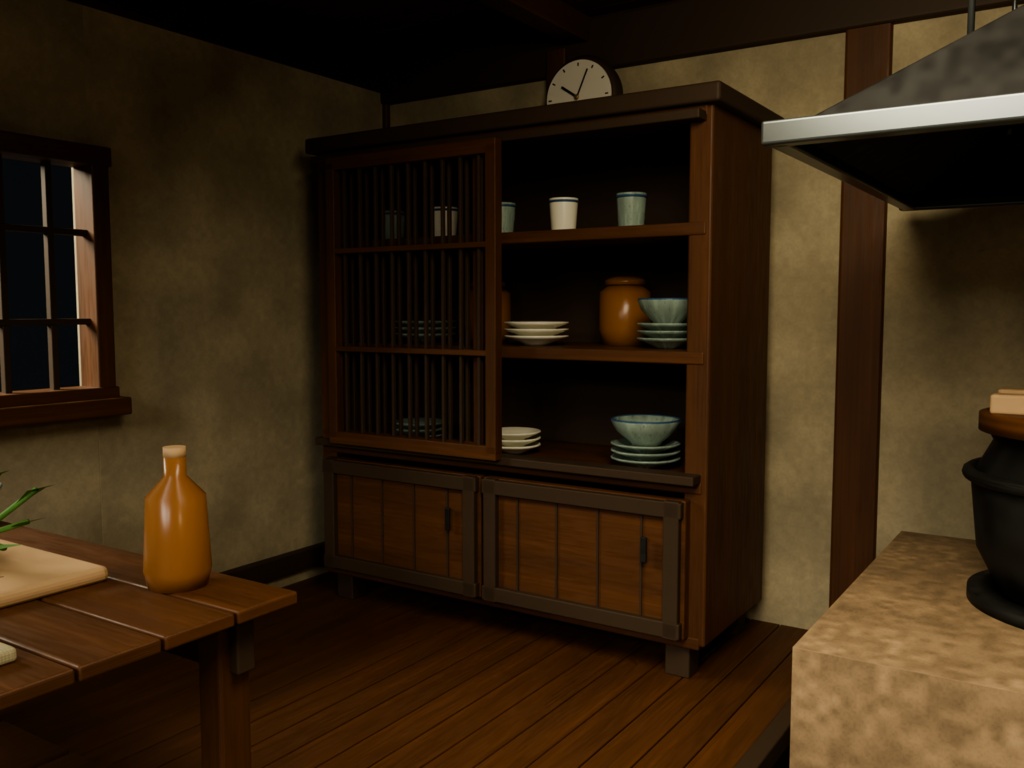 【箱庭コレクション #057 / Blender・FBX・GLB】古民家の台所|Old Kitchen