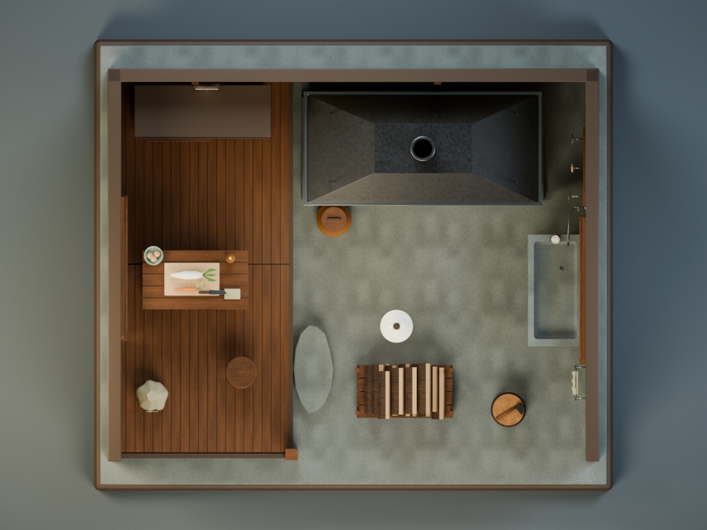 【箱庭コレクション #057 / Blender・FBX・GLB】古民家の台所|Old Kitchen