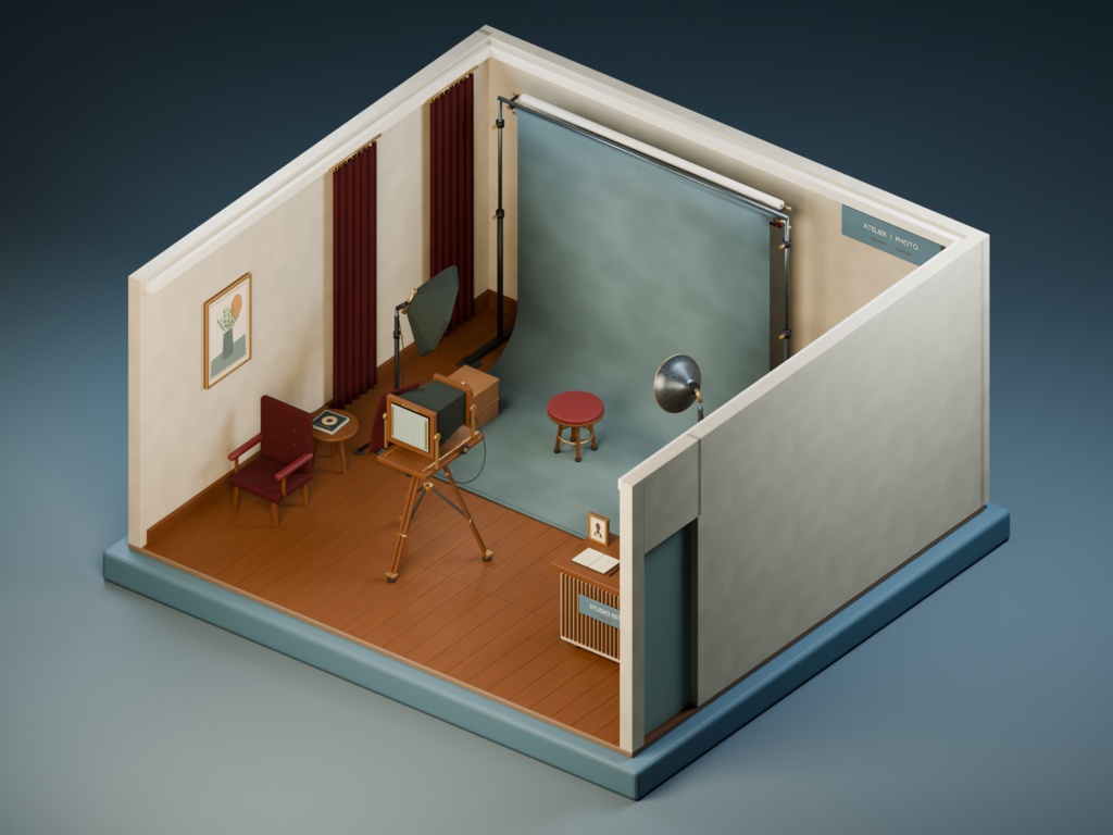 【箱庭コレクション #060 / Blender・FBX・GLB】小さな写真館|Photo Studio
