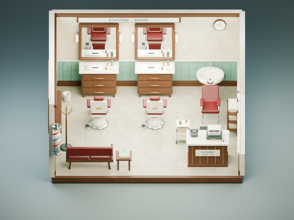 【箱庭コレクション #061 / Blender・FBX・GLB】町の理髪店|Barber Shop