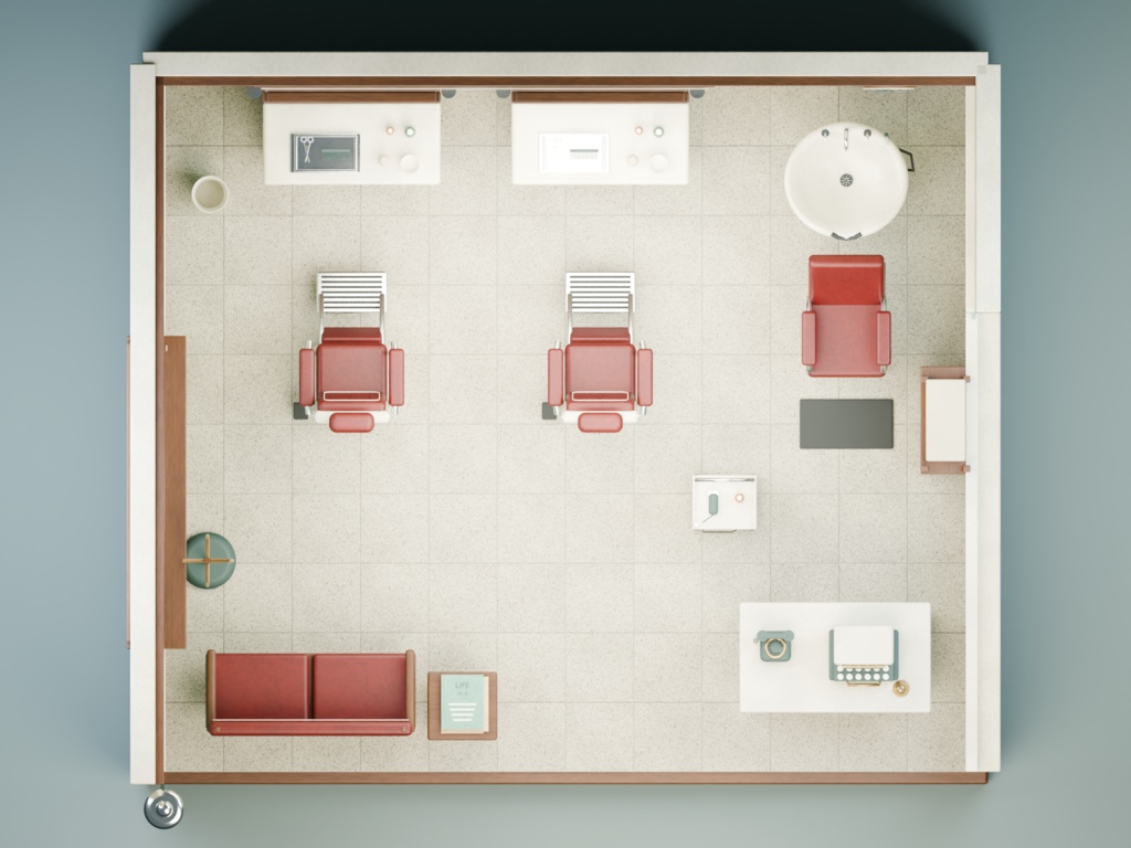 【箱庭コレクション #061 / Blender・FBX・GLB】町の理髪店|Barber Shop