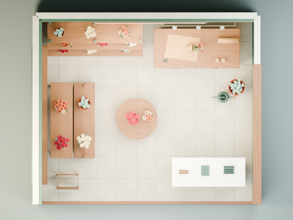 【箱庭コレクション #062 / Blender・FBX・GLB】花屋の午後|Flower Shop