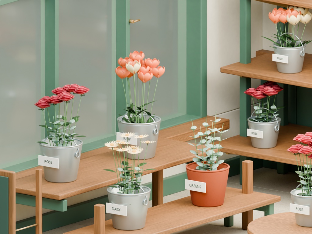 【箱庭コレクション #062 / Blender・FBX・GLB】花屋の午後|Flower Shop