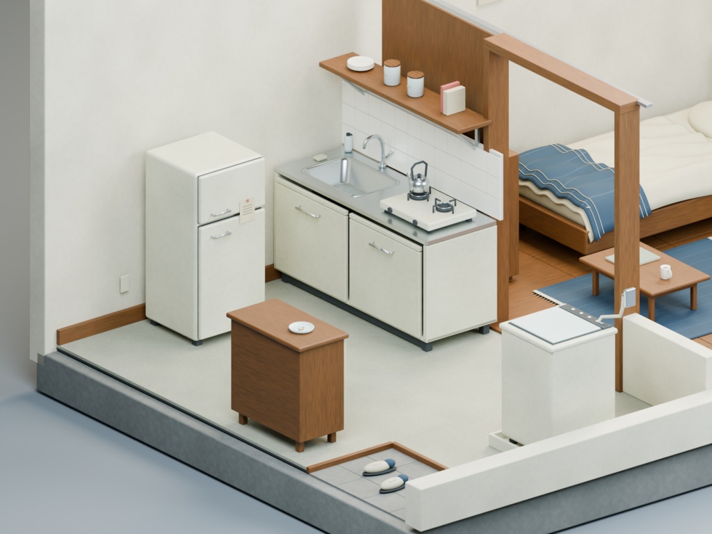 【箱庭コレクション #063 / Blender・FBX・GLB】古いアパートの一室|Small Apartment