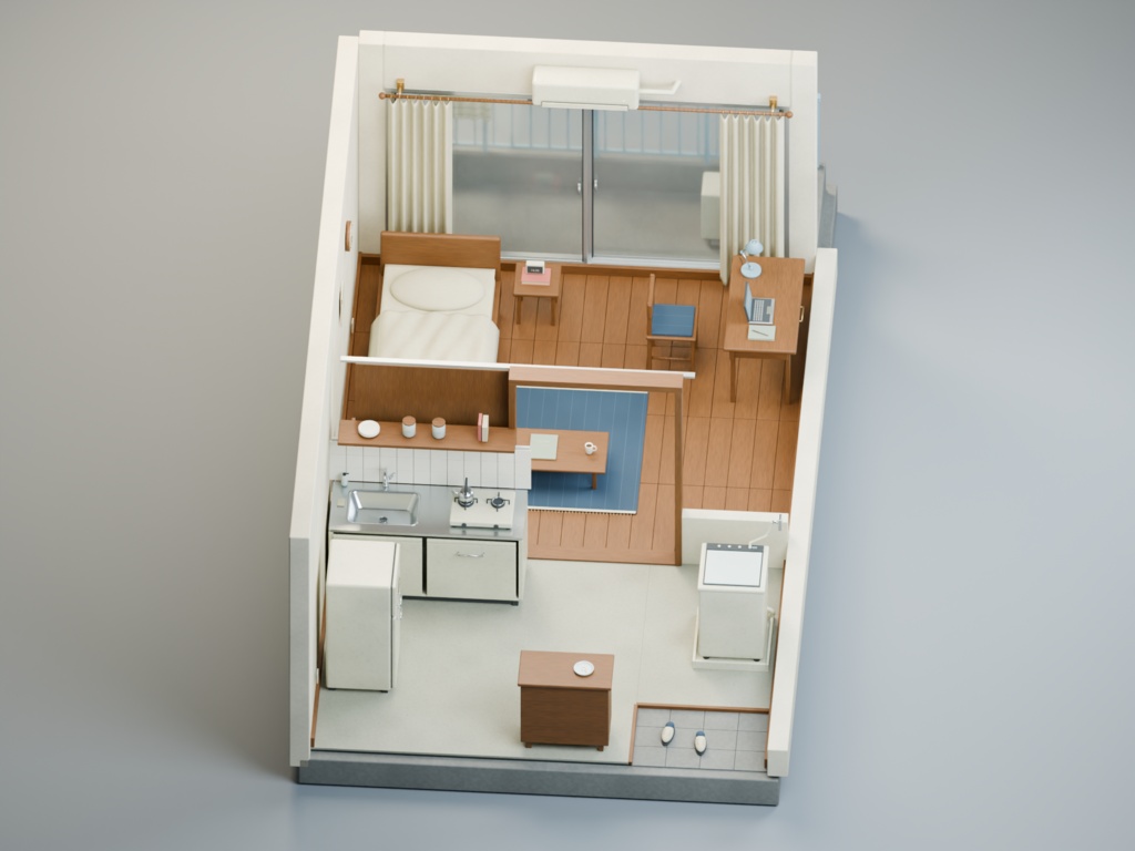 【箱庭コレクション #063 / Blender・FBX・GLB】古いアパートの一室|Small Apartment