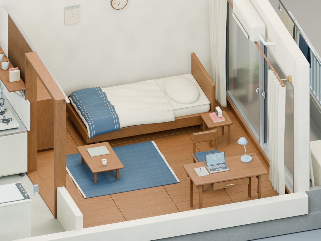 【箱庭コレクション #063 / Blender・FBX・GLB】古いアパートの一室|Small Apartment