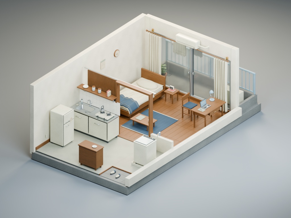 【箱庭コレクション #063 / Blender・FBX・GLB】古いアパートの一室｜Small Apartment