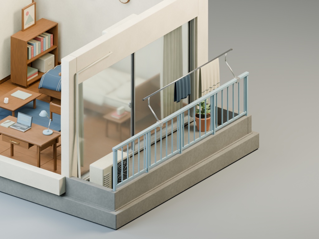 【箱庭コレクション #063 / Blender・FBX・GLB】古いアパートの一室|Small Apartment