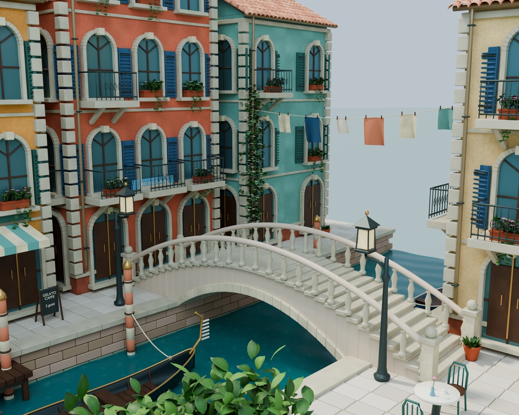 【箱庭コレクション #066 / Blender・FBX・GLB】水都の午後|Canal Serenade