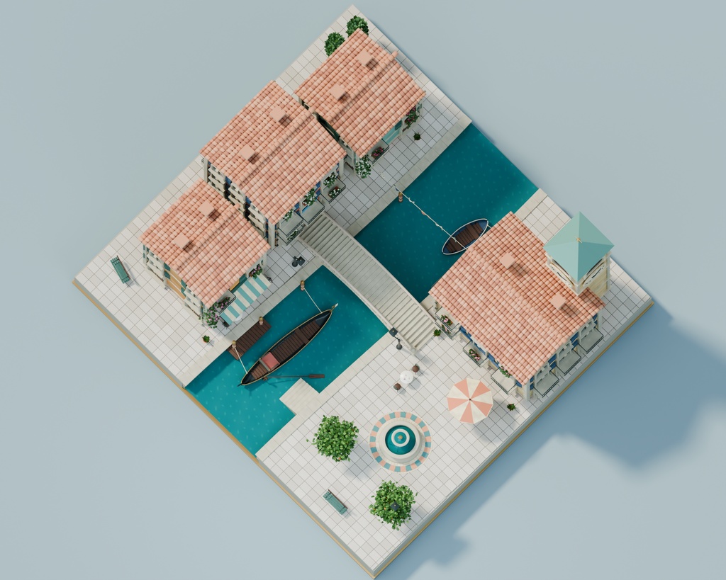 【箱庭コレクション #066 / Blender・FBX・GLB】水都の午後|Canal Serenade