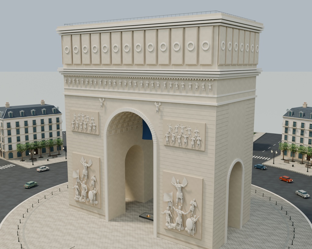 【箱庭コレクション #067 / Blender・FBX・GLB】凱旋門とパリの街角|Étoile