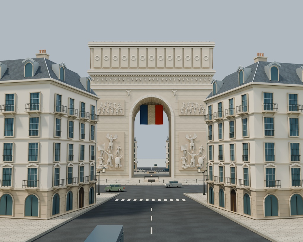 【箱庭コレクション #067 / Blender・FBX・GLB】凱旋門とパリの街角|Étoile