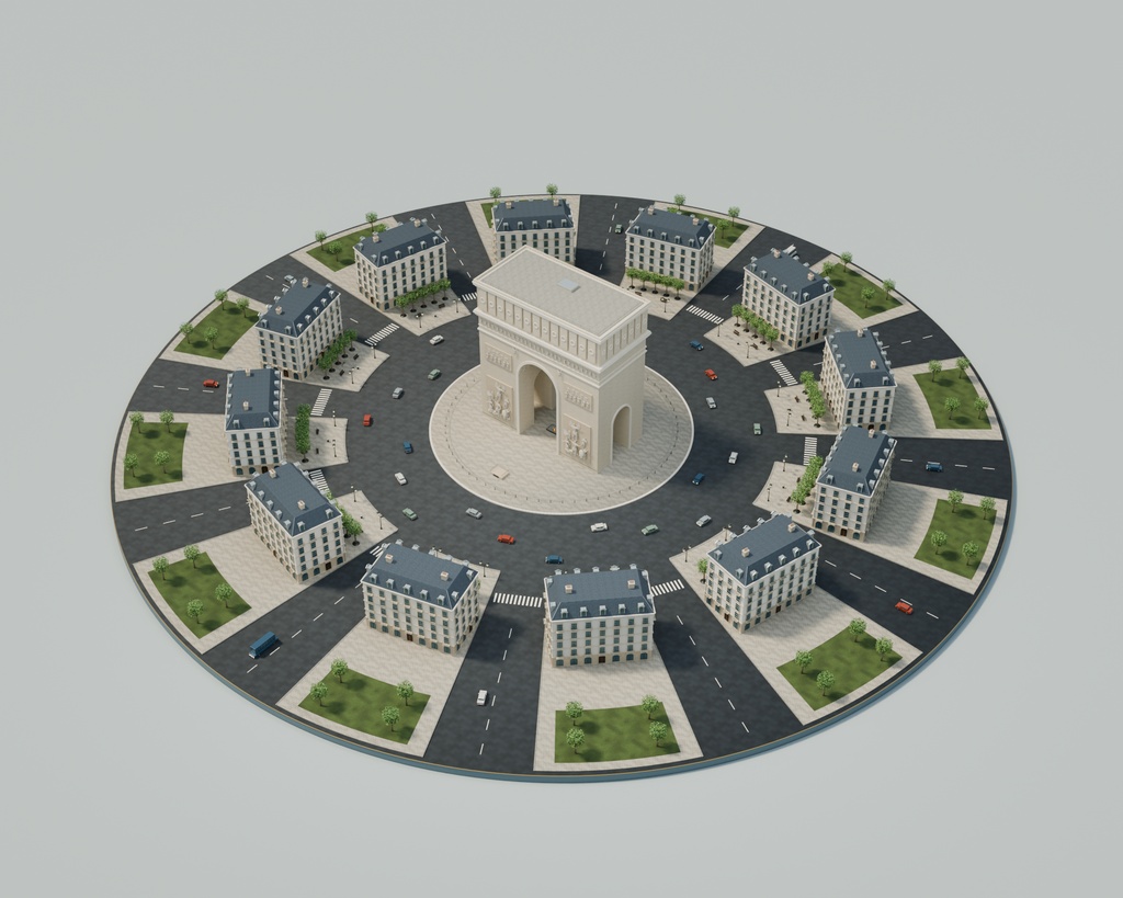 【箱庭コレクション #067 / Blender・FBX・GLB】凱旋門とパリの街角｜Étoile