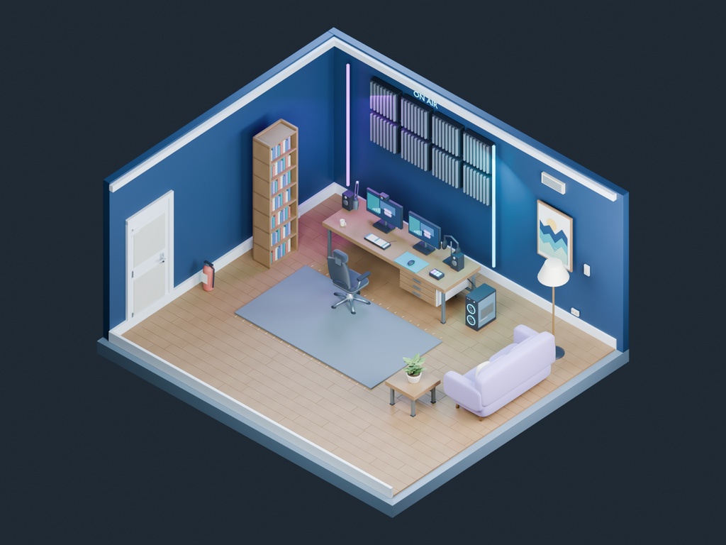 【3D背景】061 配信者の部屋 / Streamer Room【FBX・GLB・BLEND】