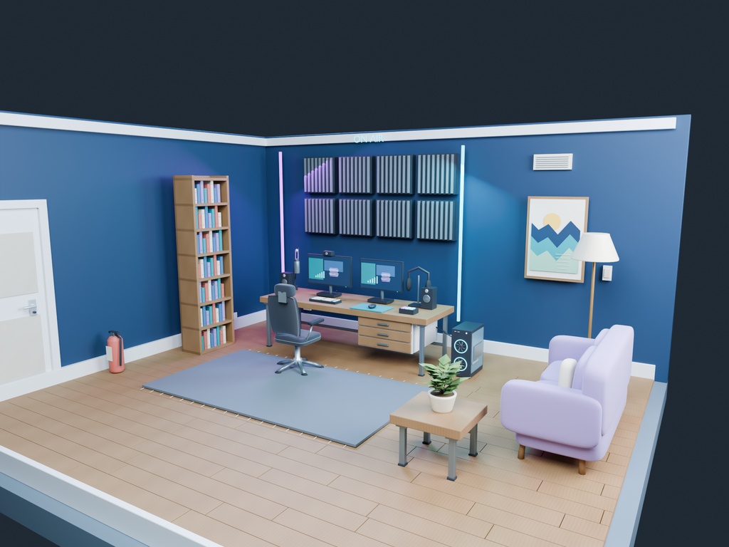 【3D背景】061 配信者の部屋 / Streamer Room【FBX・GLB・BLEND】