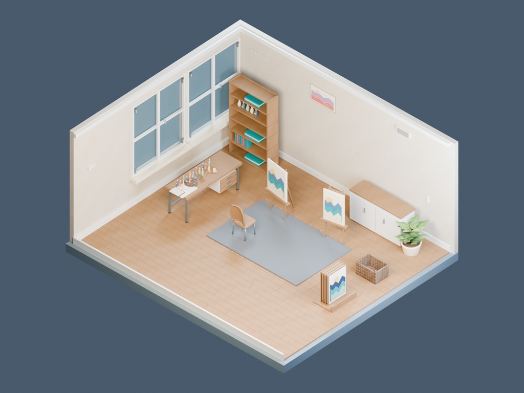 【3D背景】062 アトリエ / Artist Atelier【FBX・GLB・BLEND】