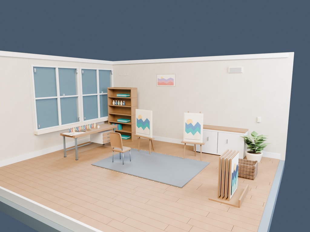 【3D背景】062 アトリエ / Artist Atelier【FBX・GLB・BLEND】