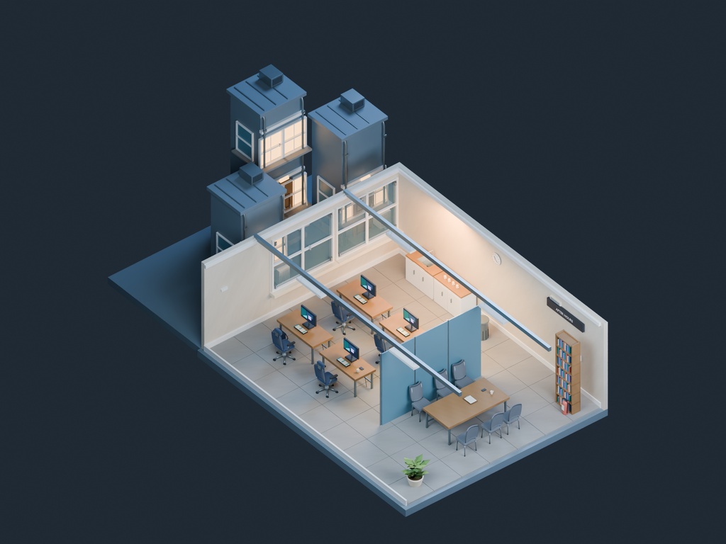 【3D背景】063 深夜のオフィス / Office After Midnight【FBX・GLB・BLEND】