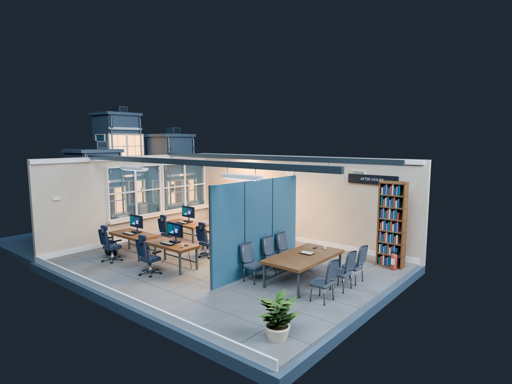 【3D背景】063 深夜のオフィス / Office After Midnight【FBX・GLB・BLEND】
