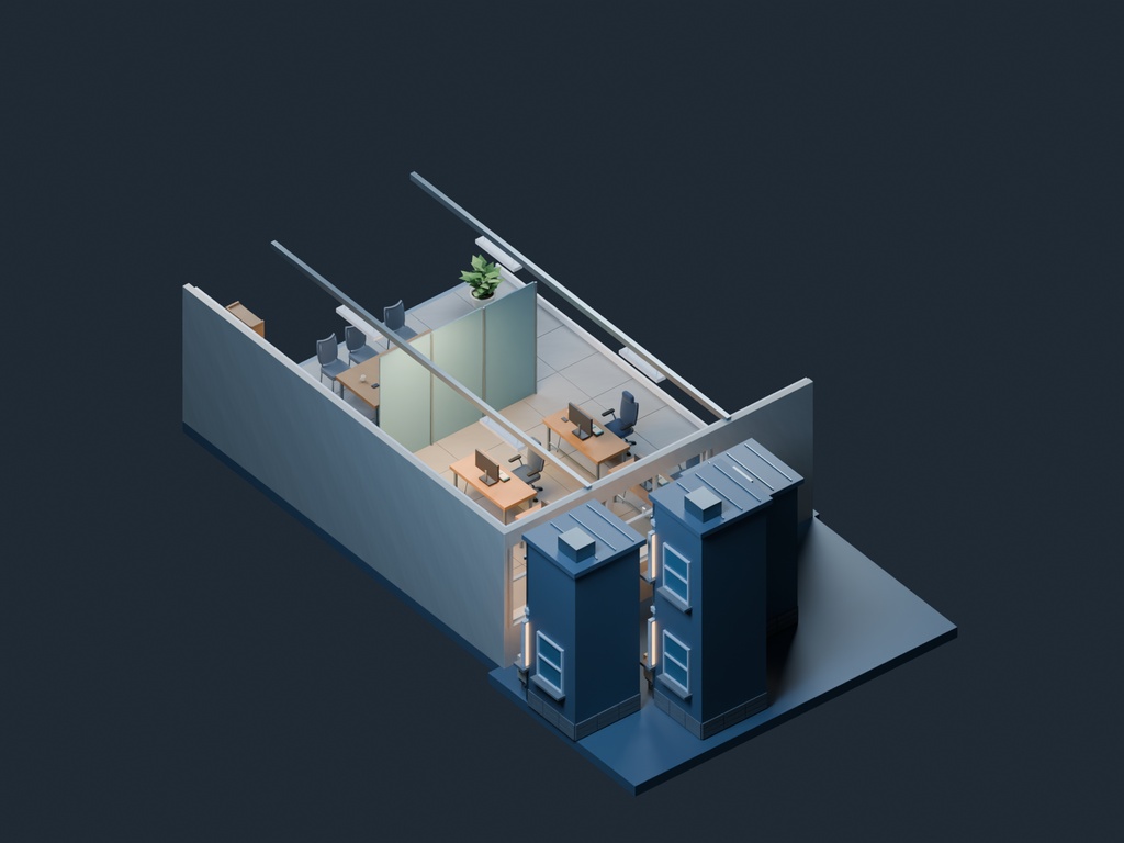 【3D背景】063 深夜のオフィス / Office After Midnight【FBX・GLB・BLEND】