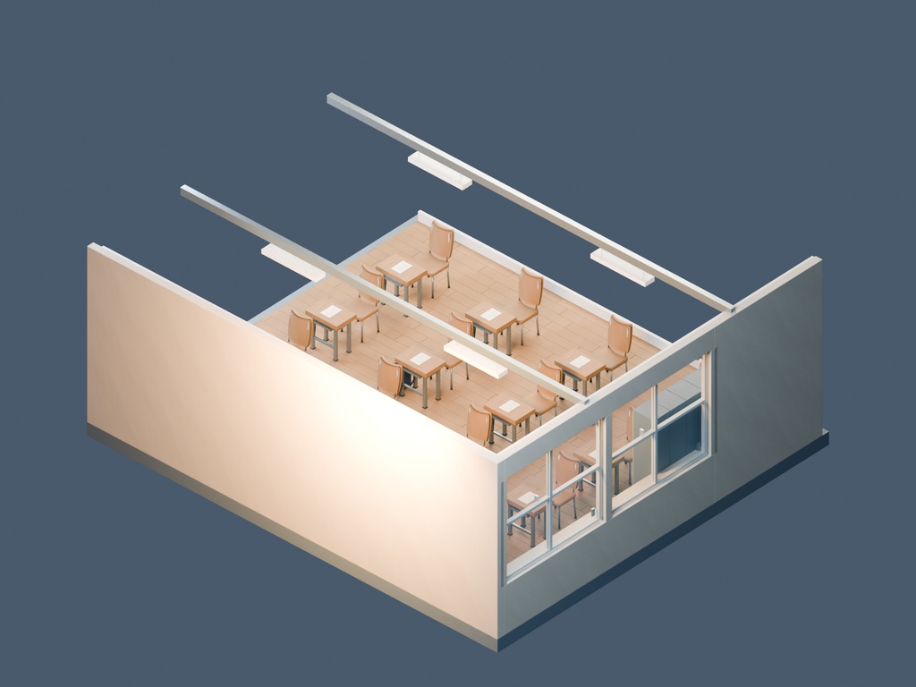 【3D背景】065 高校の教室 / Classroom 16:30【FBX・GLB・BLEND】