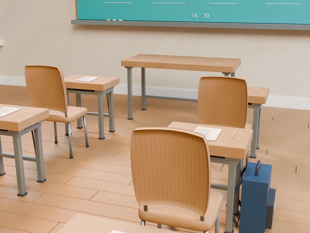 【3D背景】065 高校の教室 / Classroom 16:30【FBX・GLB・BLEND】