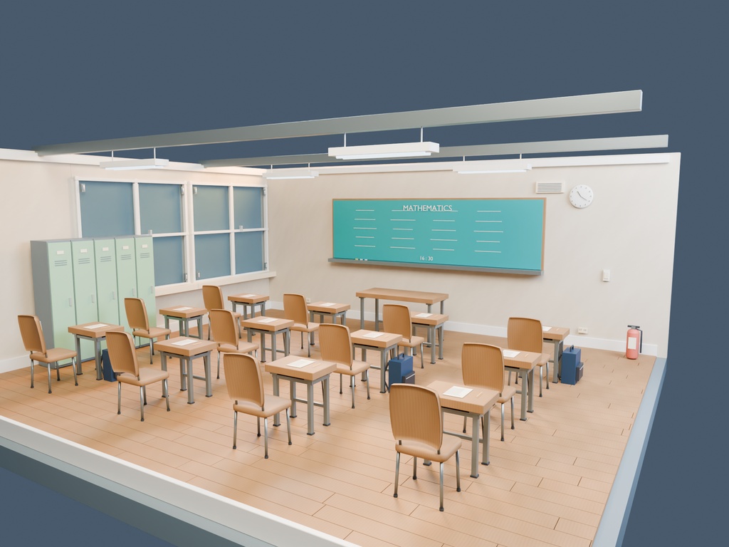 【3D背景】065 高校の教室 / Classroom 16:30【FBX・GLB・BLEND】