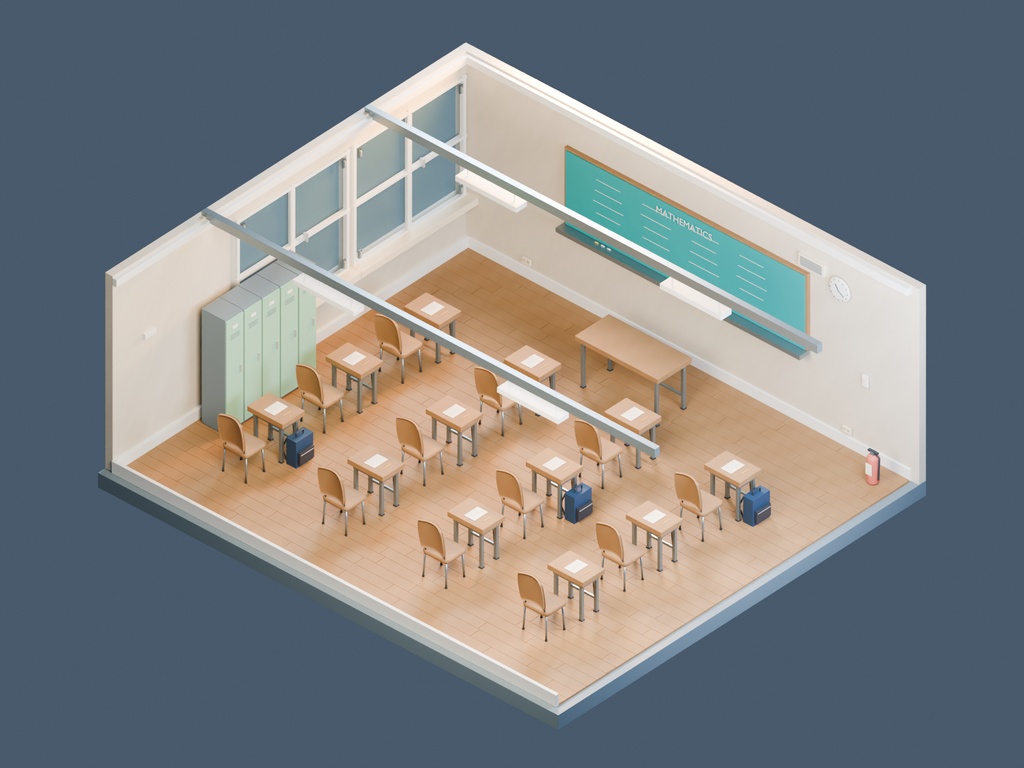 【3D背景】065 高校の教室 / Classroom 16:30【FBX・GLB・BLEND】