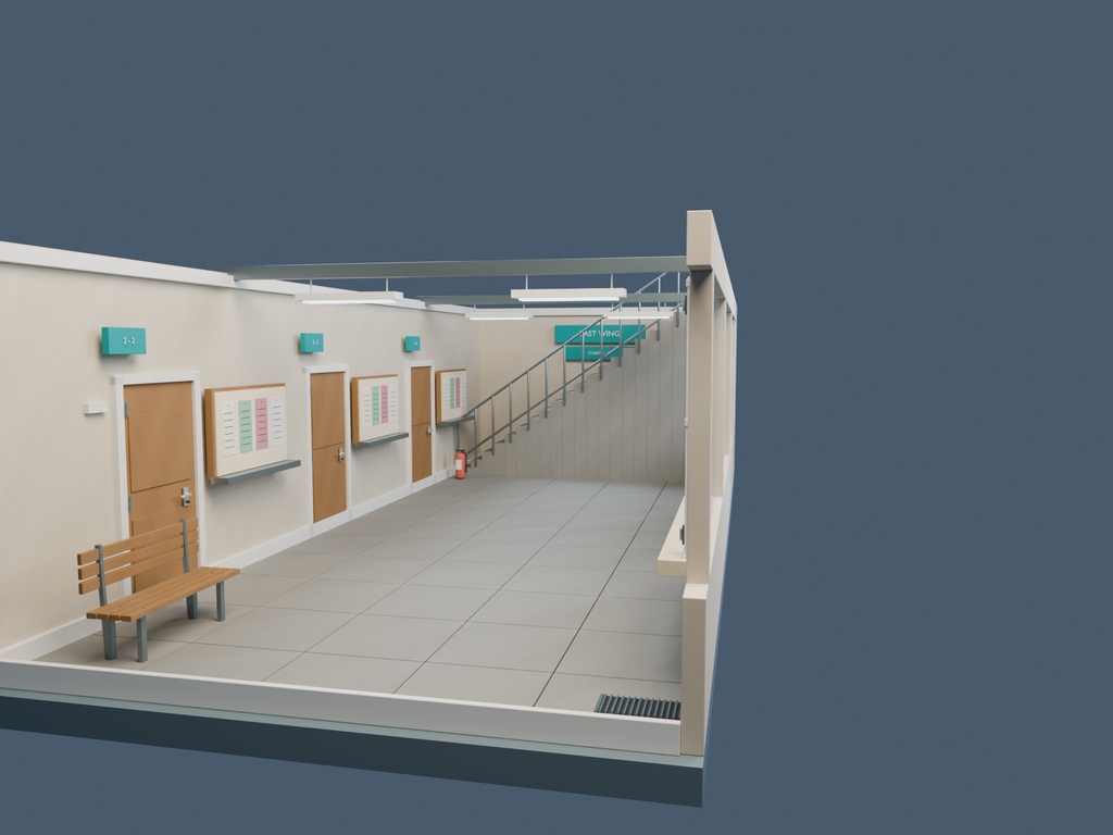 【3D背景】066 学校の廊下 / School Corridor【FBX・GLB・BLEND】
