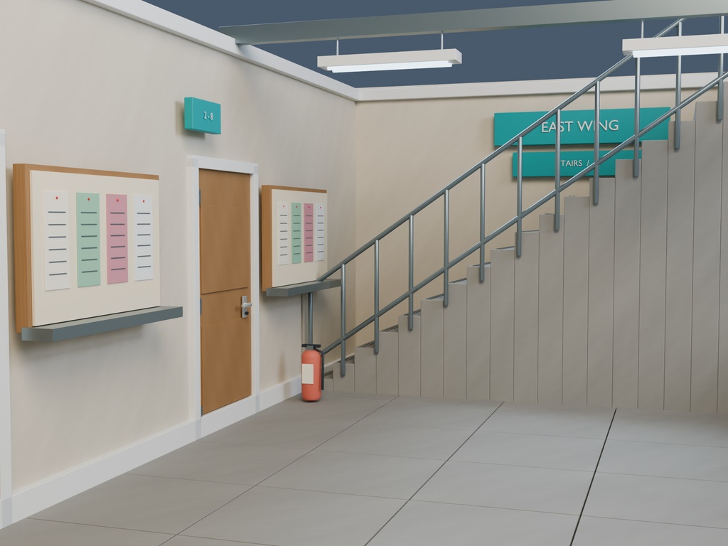 【3D背景】066 学校の廊下 / School Corridor【FBX・GLB・BLEND】