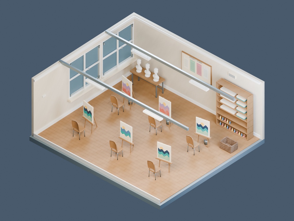 【3D背景】067 美術室 / Art Classroom【FBX・GLB・BLEND】