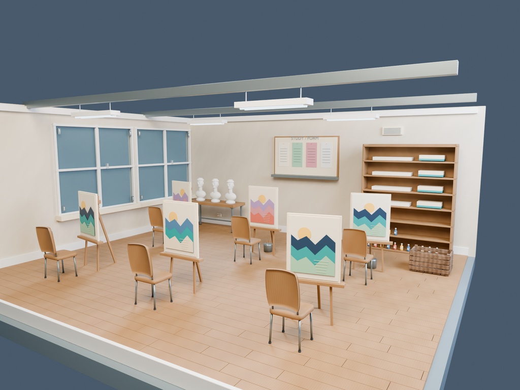 【3D背景】067 美術室 / Art Classroom【FBX・GLB・BLEND】