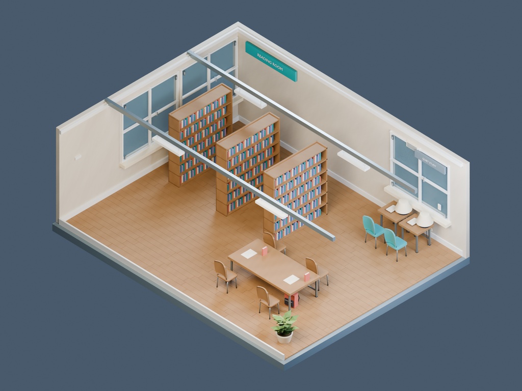 【3D背景】068 図書室 / School Library【FBX・GLB・BLEND】