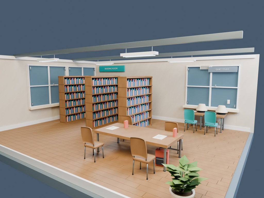 【3D背景】068 図書室 / School Library【FBX・GLB・BLEND】