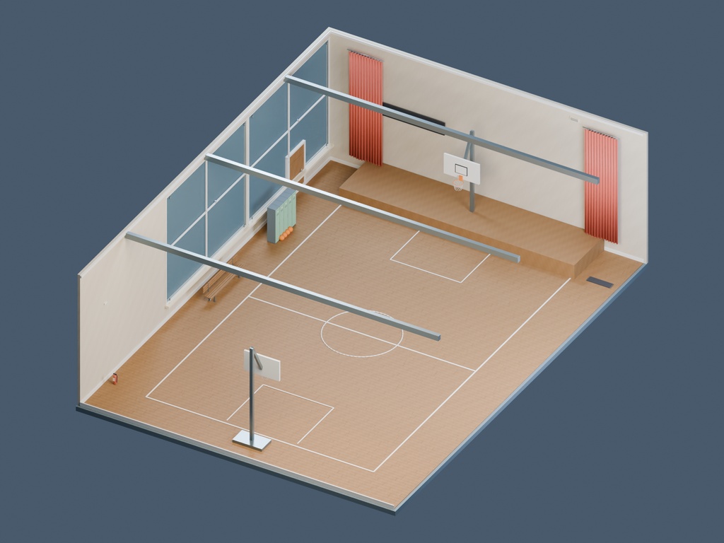 【3D背景】069 体育館 / Empty Gymnasium【FBX・GLB・BLEND】