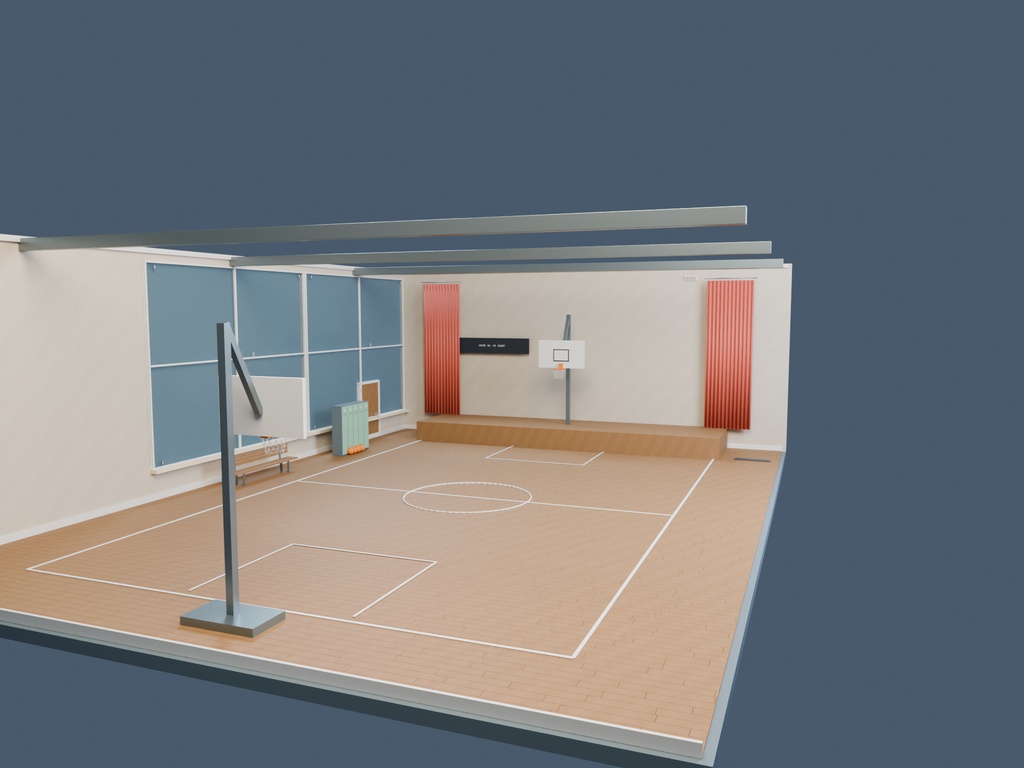 【3D背景】069 体育館 / Empty Gymnasium【FBX・GLB・BLEND】