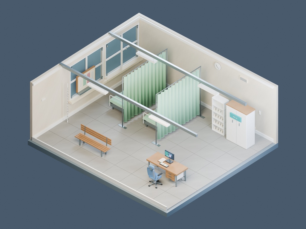 【3D背景】073 保健室 / School Infirmary【FBX・GLB・BLEND】