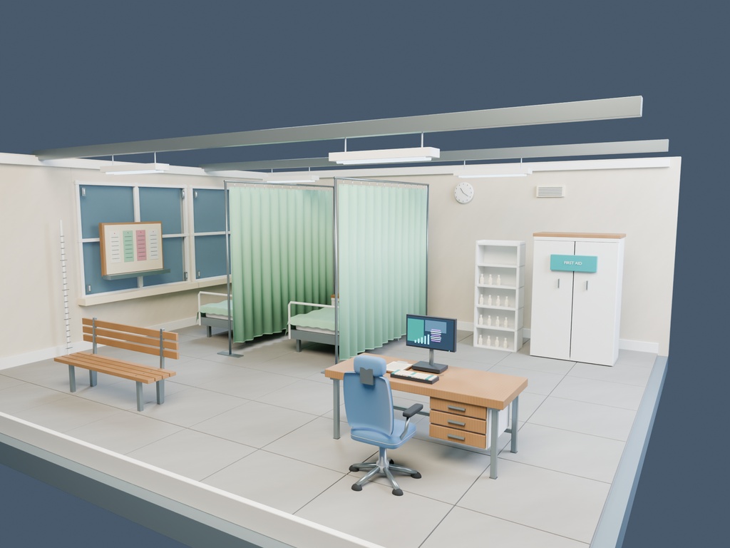 【3D背景】073 保健室 / School Infirmary【FBX・GLB・BLEND】