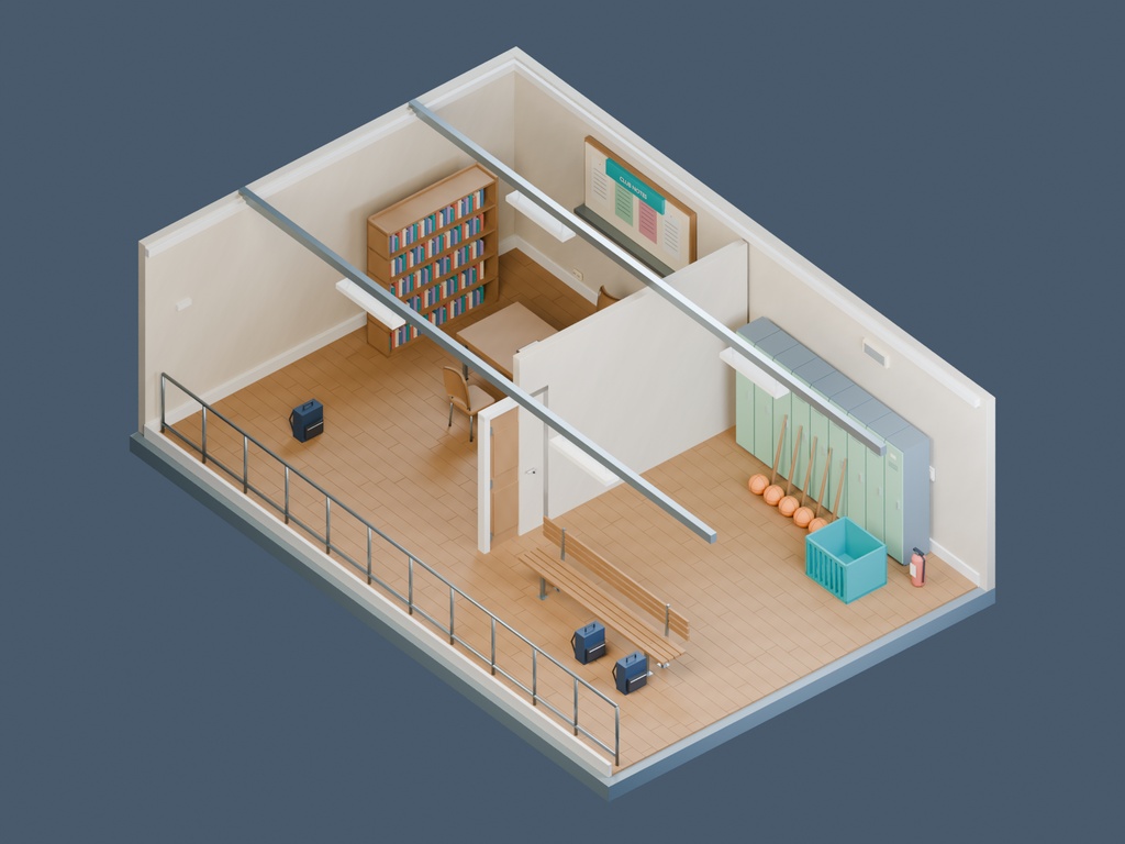 【3D背景】074 部室棟 / Clubhouse【FBX・GLB・BLEND】