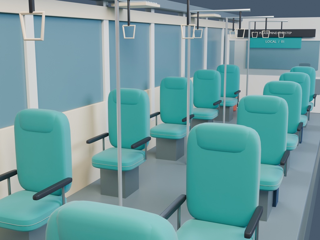 【3D背景】075 ローカル線車内 / Local Train【FBX・GLB・BLEND】