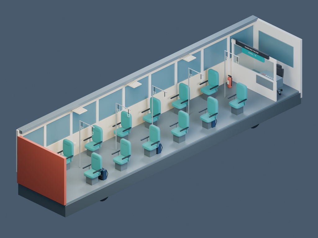 【3D背景】075 ローカル線車内 / Local Train【FBX・GLB・BLEND】
