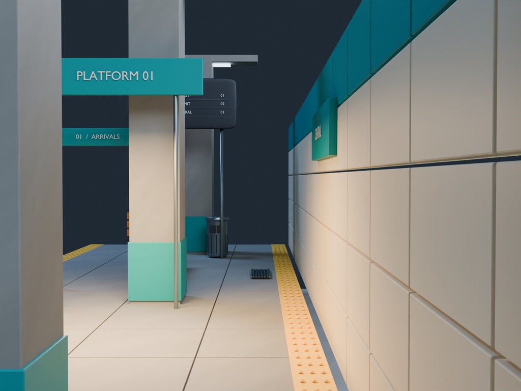 【3D背景】077 古い地下鉄ホーム / Metro Platform【FBX・GLB・BLEND】