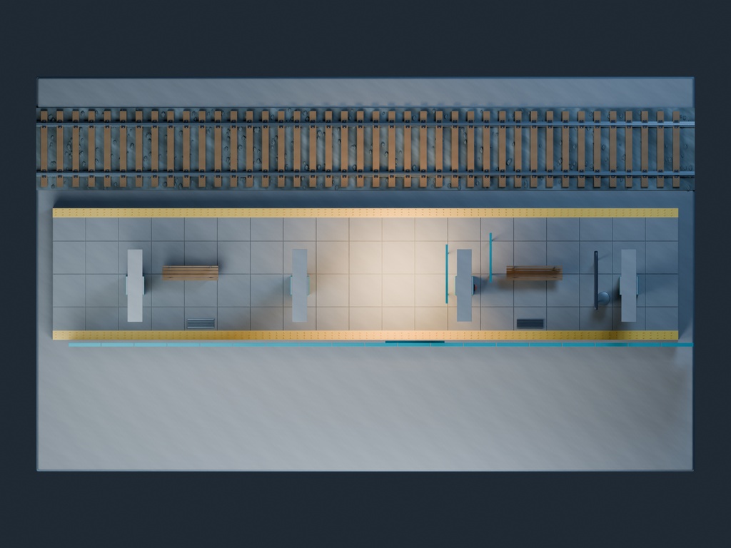 【3D背景】077 古い地下鉄ホーム / Metro Platform【FBX・GLB・BLEND】