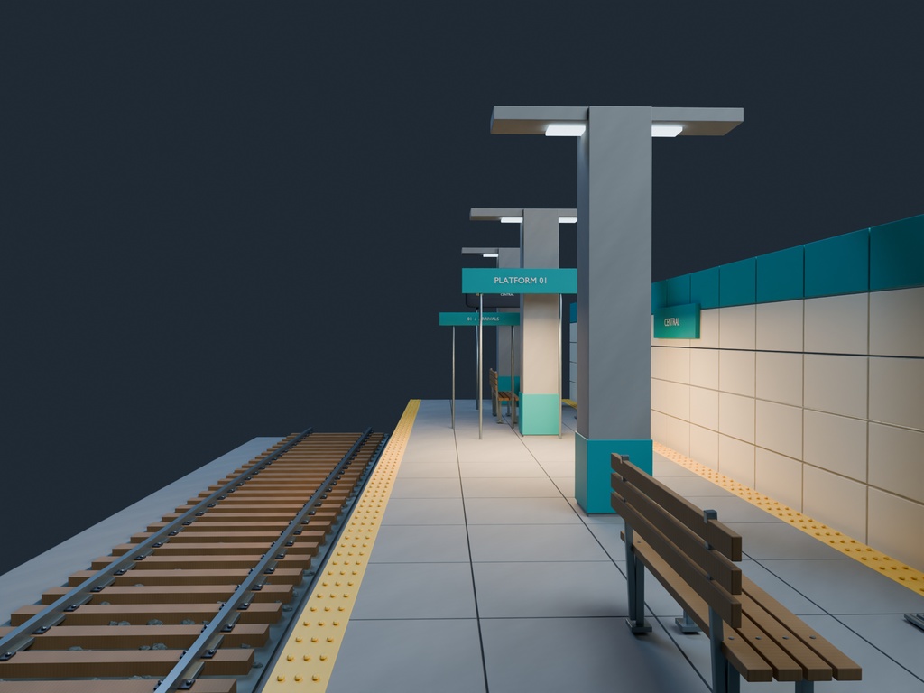【3D背景】077 古い地下鉄ホーム / Metro Platform【FBX・GLB・BLEND】