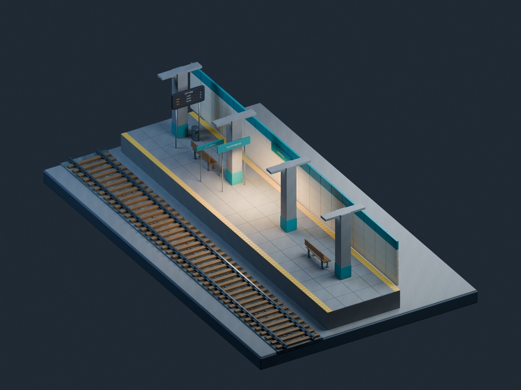 【3D背景】077 古い地下鉄ホーム / Metro Platform【FBX・GLB・BLEND】