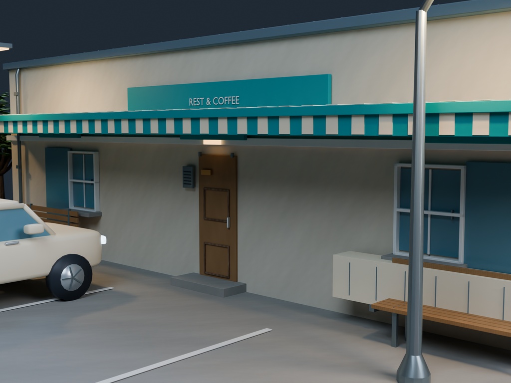 【3D背景】078 高速道路サービスエリア / Highway Rest Stop【FBX・GLB・BLEND】