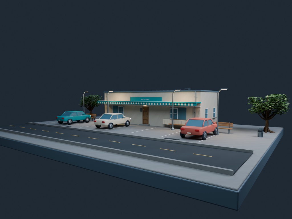 【3D背景】078 高速道路サービスエリア / Highway Rest Stop【FBX・GLB・BLEND】